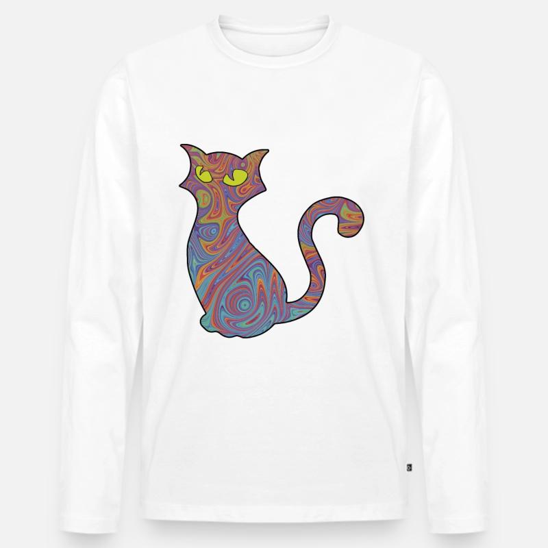 Psychedelische Katze - Männer Premium Bio Langarmshirt - Weiß