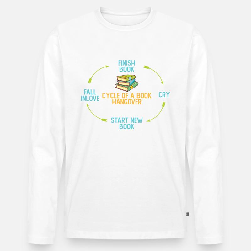 Zyklus Eines Buch-kater-bücherwurm-lesebuchs - Männer Premium Bio Langarmshirt - Weiß