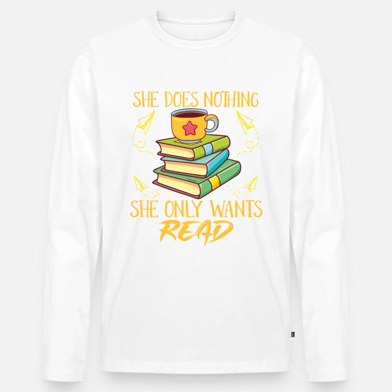 Buch-mädchen-bücherwurm-lesebuch-leser - Männer Premium Bio Langarmshirt - Weiß