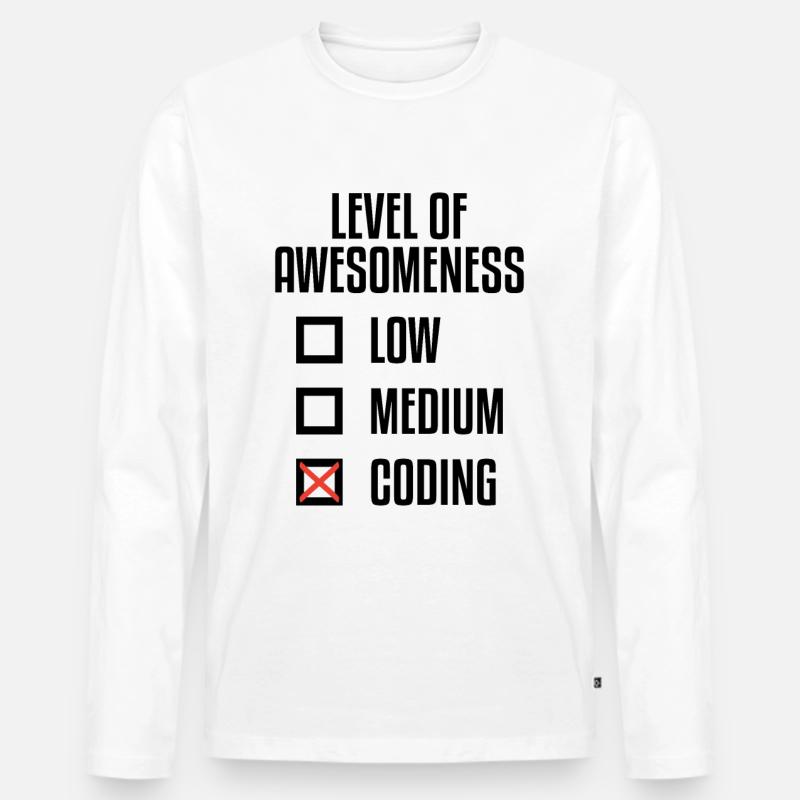 Level Of Awesomeness Low Medium Coding Programming - Männer Premium Bio Langarmshirt - Weiß
