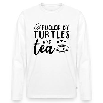 Powered by turtles and - Men's Premium Organic Long Sleeve Shirt - white - Front - Nico (187cm)
