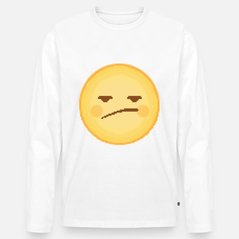 Retro Pixel Sad Emoji - Männer Premium Bio Langarmshirt - Weiß