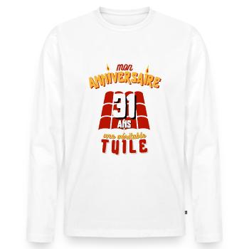 Cadeau Homme couvreur anniversaire 31 ans - T-shirt manches longues Premium bio Homme - blanc - Devant - Nico (187cm)