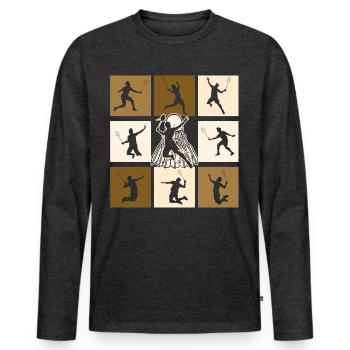 Badminton - T-shirt manches longues Premium bio Homme - anthracite chiné - Devant - Nico (187cm)