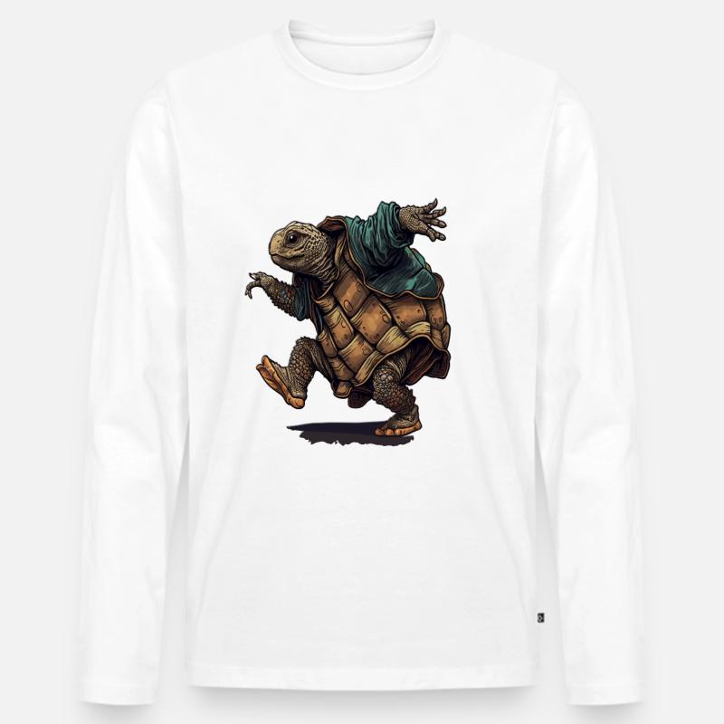 Turtle Ninja Dance funny Design - Männer Premium Bio Langarmshirt - Weiß