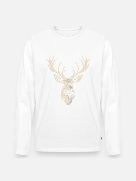 Hirsch Geweih Jäger Wandern Hirschmotiv - Männer Premium Bio Langarmshirt - Weiß