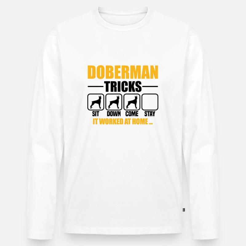 Doberman Tricks - Männer Premium Bio Langarmshirt - Weiß