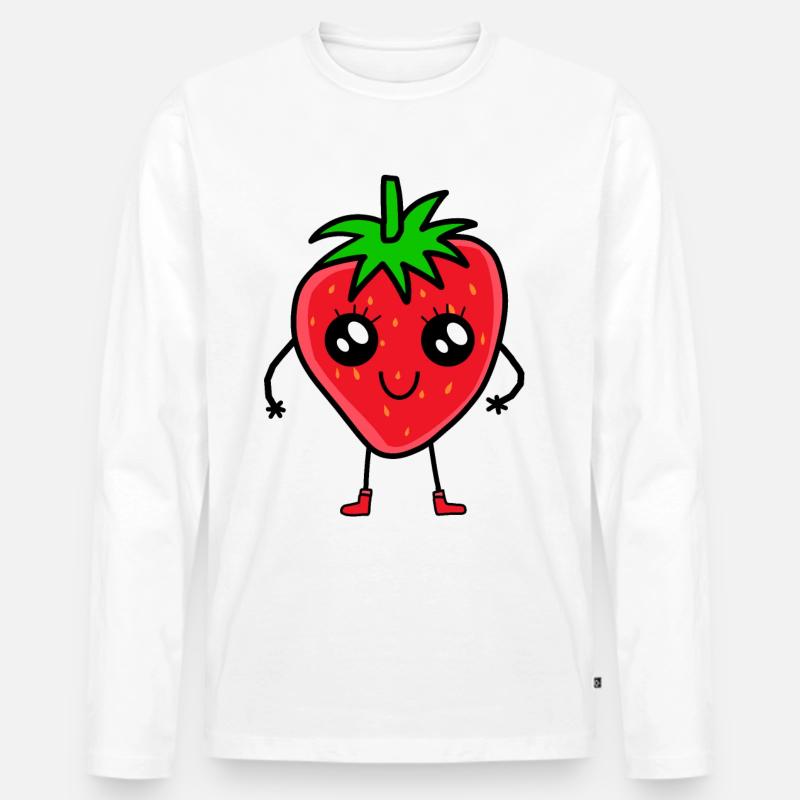 Erdbeere Erdbeeren - Männer Premium Bio Langarmshirt - Weiß