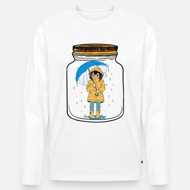 Mädchen Regenschirm Wetter - Männer Premium Bio Langarmshirt - Weiß
