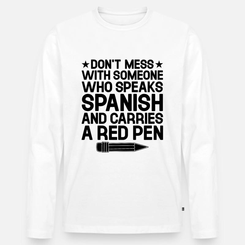 Fremdsprachenlehrer Schule Sprachlehrer - Männer Premium Bio Langarmshirt - Weiß