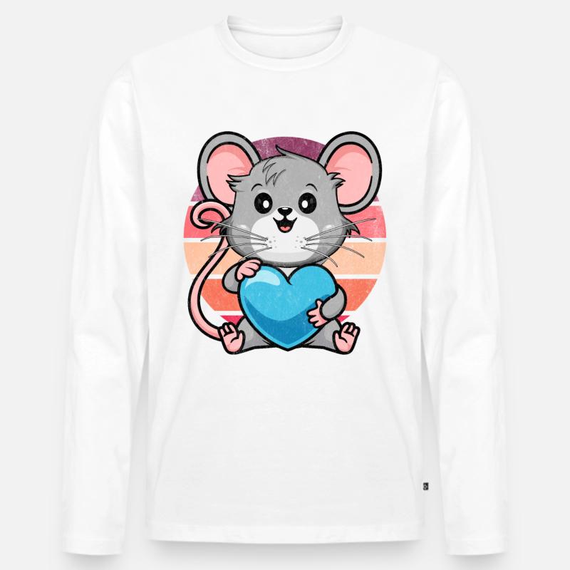 Ratte mit blauem Herz - Männer Premium Bio Langarmshirt - Weiß
