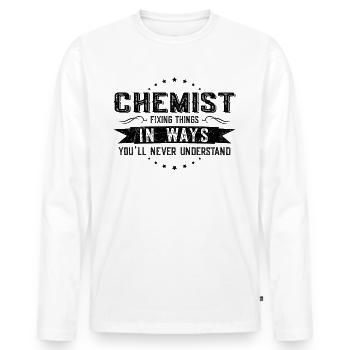 Chemist Fellow Gift Profession Saying Funny - Men's Premium Organic Long Sleeve Shirt - white - Front - Nico (187cm)