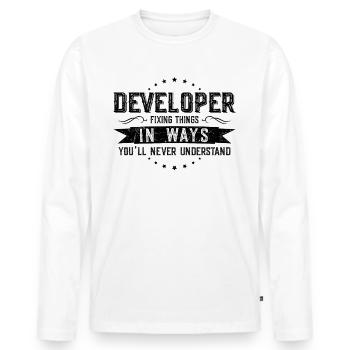 Developer Colleagues Gift Profession Saying Funny - Men's Premium Organic Long Sleeve Shirt - white - Front - Nico (187cm)