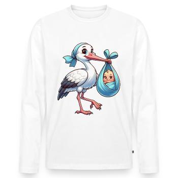 Jolie illustration d’une cigogne avec bébé dans le - T-shirt manches longues Premium bio Homme - blanc - Devant - Nico (187cm)