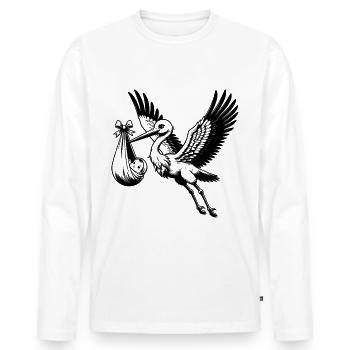 Cigogne avec bébé dans le bec illustration - - T-shirt manches longues Premium bio Homme - blanc - Devant - Nico (187cm)