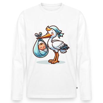 Jolie cigogne avec motif bébé – bienvenue - T-shirt manches longues Premium bio Homme - blanc - Devant - Nico (187cm)