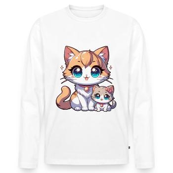Cute cat mother with kitten illustration - Men's Premium Organic Long Sleeve Shirt - white - Front - Nico (187cm)