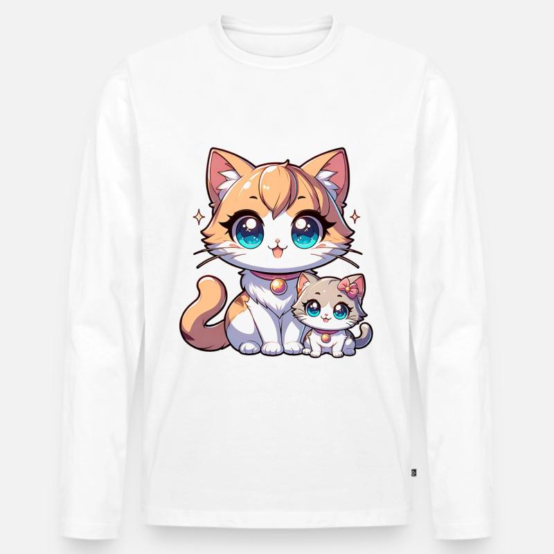 Niedliche Katzenmutter Mit Kitten Illustration - Männer Premium Bio Langarmshirt - undefined