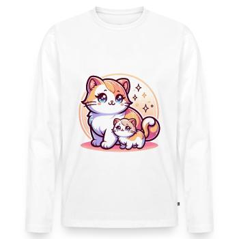 Mignon chat maman avec chaton devant - T-shirt manches longues Premium bio Homme - blanc - Devant - Nico (187cm)