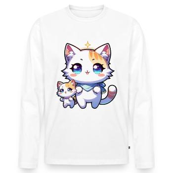 Süße Kawaii Katzen Mit Glitzernden Augen Und - Männer Premium Bio Langarmshirt - Weiß - Vorne - Nico (187cm)