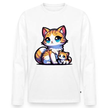 Mignon chat maman avec illustration de bébé - T-shirt manches longues Premium bio Homme - blanc - Devant - Nico (187cm)