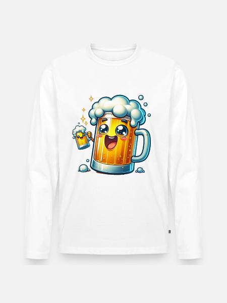 Fröhlicher Bierkrug Mit Schaum - Männer Premium Bio Langarmshirt -