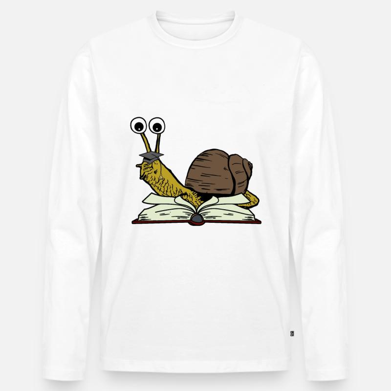 Schnecke Student studieren lernen Studium Abi - Männer Premium Bio Langarmshirt - Weiß