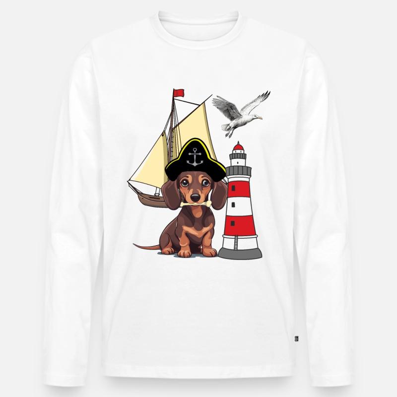 Dackel Hund maritim - Männer Premium Bio Langarmshirt - Weiß
