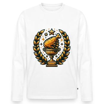 Gobelet doré avec cuisses de poulet et étoiles - T-shirt manches longues Premium bio Homme - blanc - Devant - Nico (187cm)
