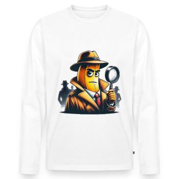 Detective banana with magnifying glass in trench coat - Men's Premium Organic Long Sleeve Shirt - white - Front - Nico (187cm)