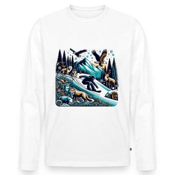 Winter adventures in the wilderness with snowboarders - Men's Premium Organic Long Sleeve Shirt - white - Front - Nico (187cm)