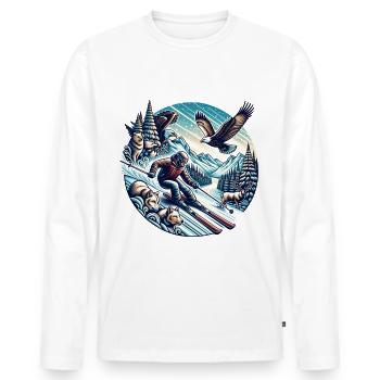 Aventures hivernales à la montagne avec la faune - T-shirt manches longues Premium bio Homme - blanc - Devant - Nico (187cm)