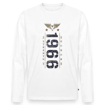 Limited Edition 1966 Geburtstag Stärke und Ehre - Männer Premium Bio Langarmshirt - Weiß - Vorne - Nico (187cm)