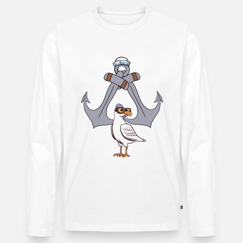 Anker Matrose maritim Möwe Seefahrt Seemann Ahoi - Männer Premium Bio Langarmshirt - Weiß