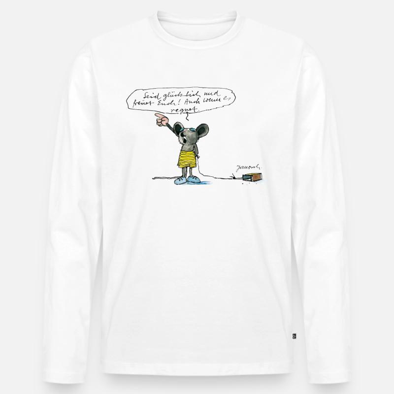 Janoschs 'Seid glücklich und freuet Euch!' - Männer Premium Bio Langarmshirt - Weiß