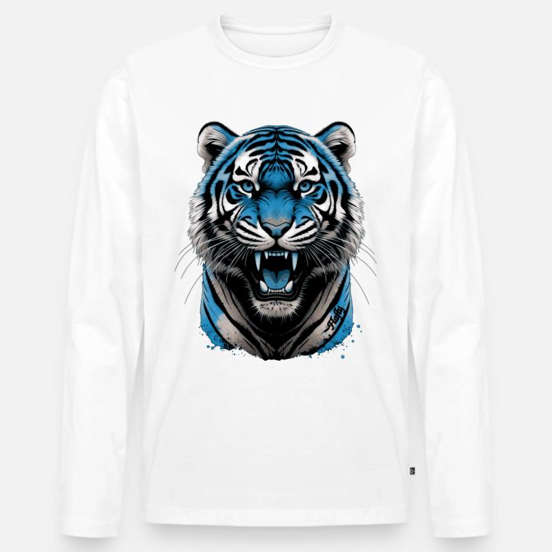 Blauer Tiger 💙 - Männer Premium Bio Langarmshirt - Weiß