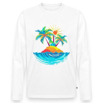 Island with palm trees in the sea - Abstract illustration - Men's Premium Organic Long Sleeve Shirt - white - Front - Nico (187cm)