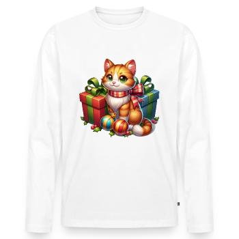 Chat de Noël - T-shirt manches longues Premium bio Homme - blanc - Devant - Nico (187cm)