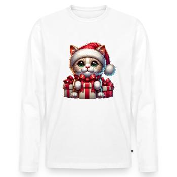 Cute Cat Christmas - Men's Premium Organic Long Sleeve Shirt - white - Front - Nico (187cm)