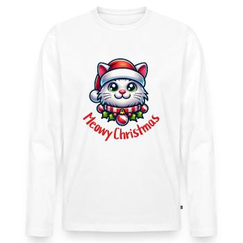 Meowy Christmas lustige Katze - Männer Premium Bio Langarmshirt - Weiß - Vorne - Nico (187cm)