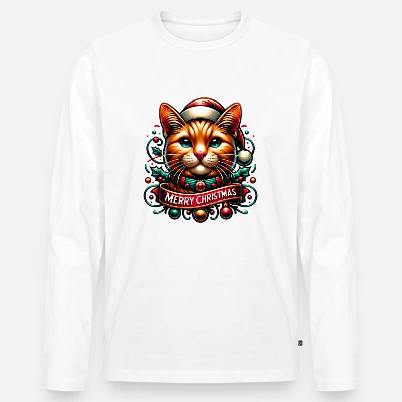 Katze Weihnachten - Männer Premium Bio Langarmshirt - Weiß
