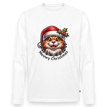 Meowy Christmas lustige Katze - Männer Premium Bio Langarmshirt - Weiß - Vorne - Nico (187cm)