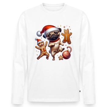Cadeau de Noël en pain d’épice pour chat carlin - T-shirt manches longues Premium bio Homme - blanc - Devant - Nico (187cm)