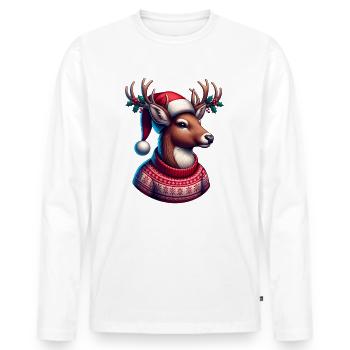 Renne de Noël - T-shirt manches longues Premium bio Homme - blanc - Devant - Nico (187cm)