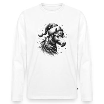 Weihnachts Pferd Weihnachtsmütze - Männer Premium Bio Langarmshirt - Weiß - Vorne - Nico (187cm)