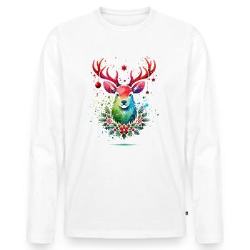 Hirschkopf Geweih Weihnachten Christmas Xmas - Männer Premium Bio Langarmshirt - Weiß - Vorne - Nico (187cm)