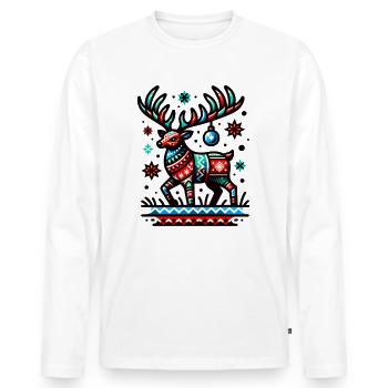 Hirschgeweih kitschig Ugly Christmas Weihnachten - Männer Premium Bio Langarmshirt - Weiß - Vorne - Nico (187cm)
