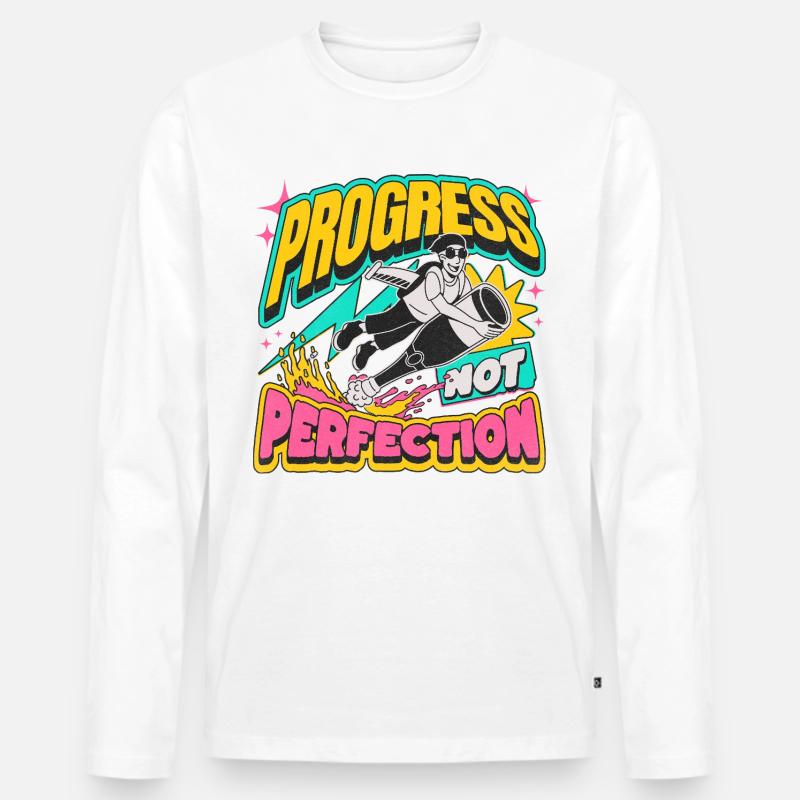 Fortschritt statt Perfektion Statement - Männer Premium Bio Langarmshirt - Weiß