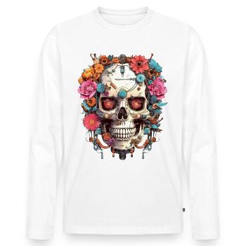 Cyborg Skull Robot Android Sugar Skull - Men's Premium Organic Long Sleeve Shirt - white - Front - Nico (187cm)
