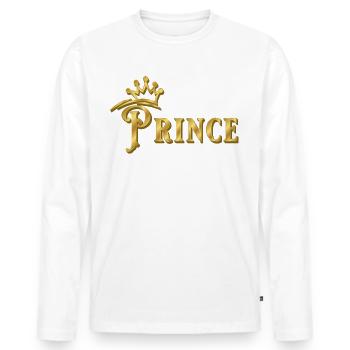 SIGNATURE DU PRINCE AVEC COURONNE D’OR - T-shirt manches longues Premium bio Homme - blanc - Devant - Nico (187cm)